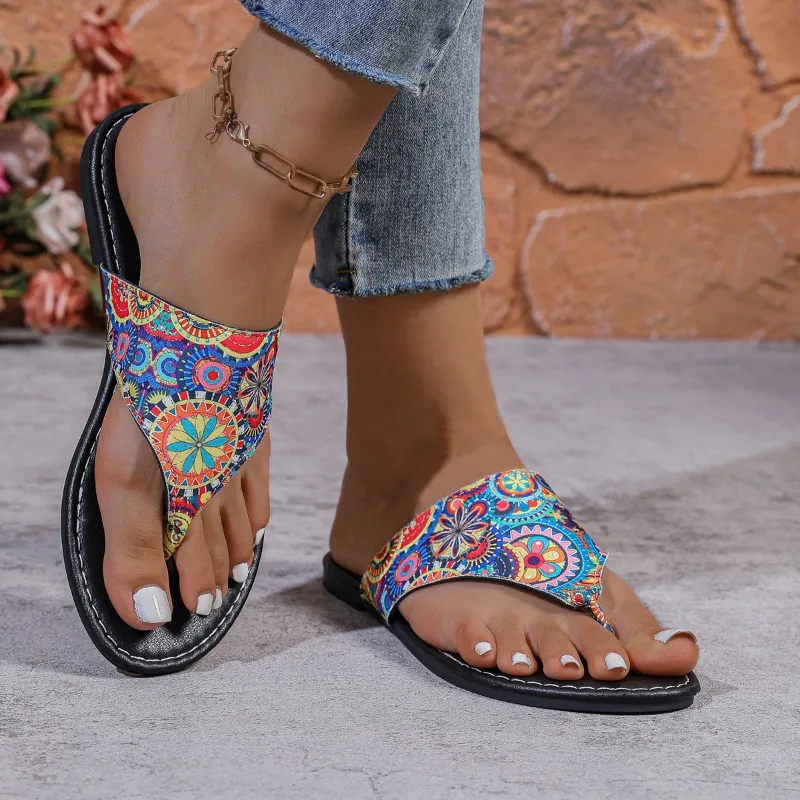 Printed Pattern Women\'s Slippers Summer New Casual Flat Shoes Elegant Beach Women\'s Flip Flops Women\'s Flip Flops Flip Flops