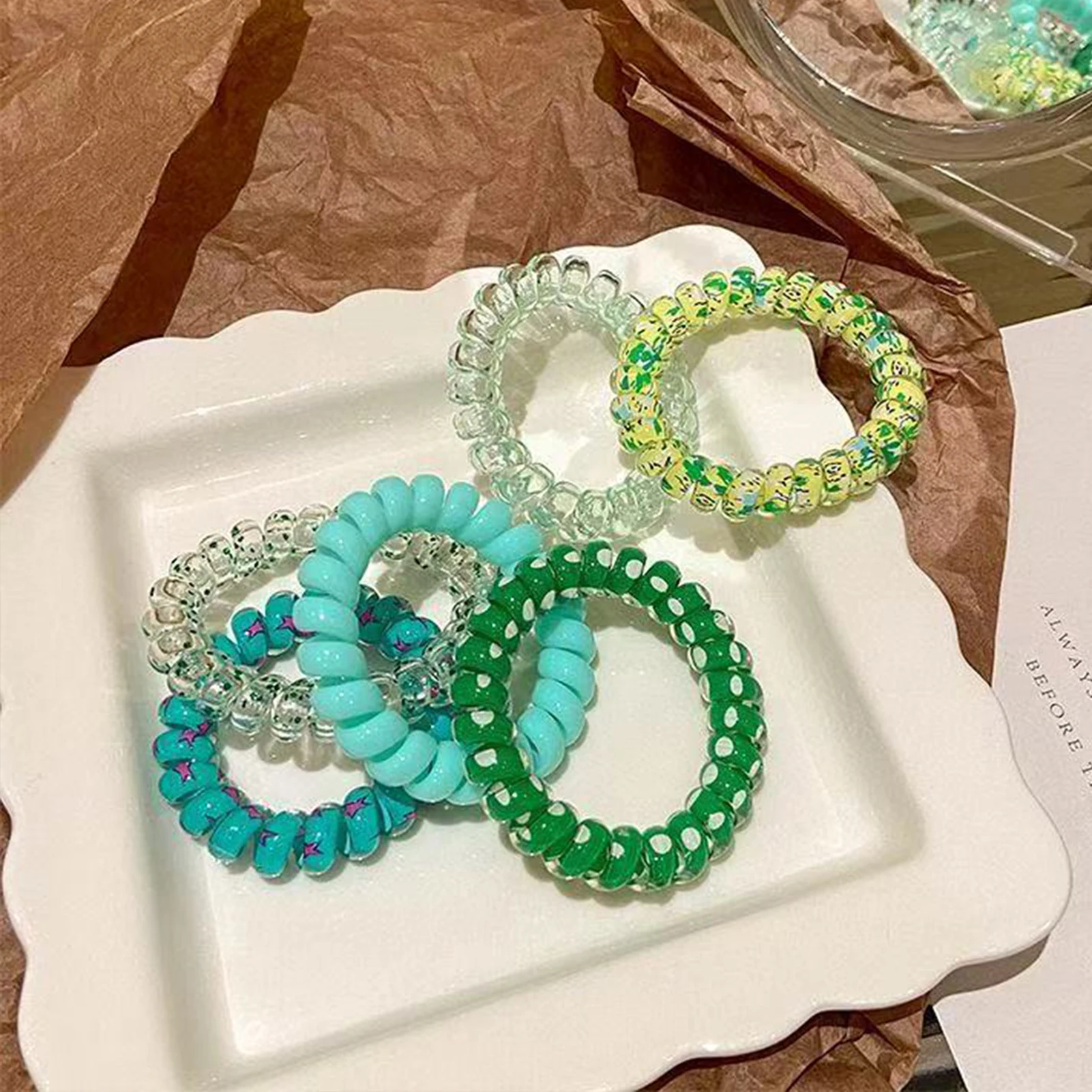 6pcs Spiral Hairbands High Elasticity Candy Color Scrunchie Sweet Girls Ponytail Holder Hair Tie Fashion Daily Hair Ornament