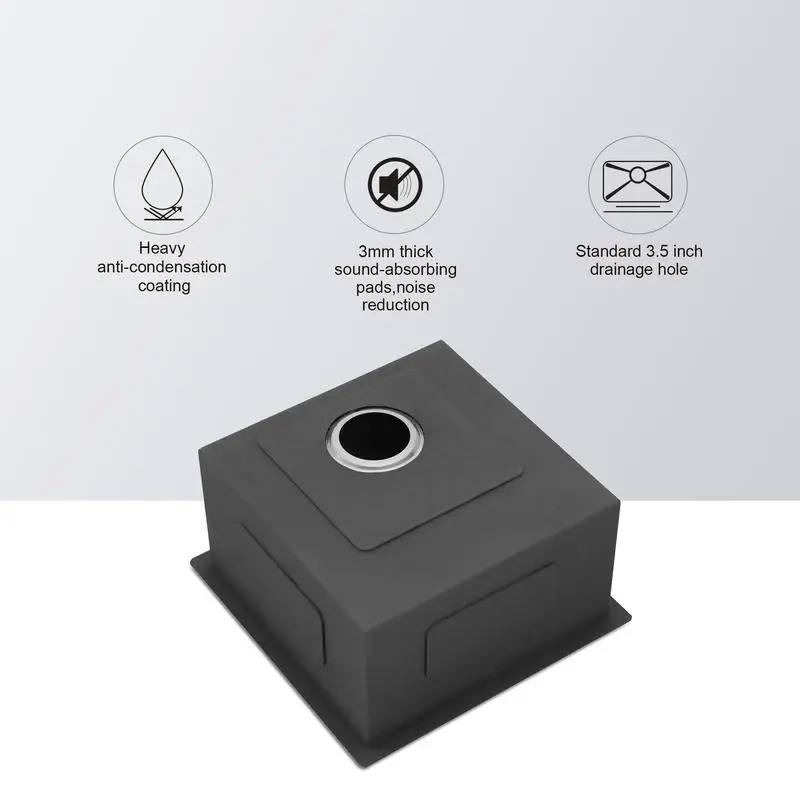 حوض مطبخ من الفولاذ المقاوم للصدأ مقاس 13 بوصة، مقاس 16، حوض فردي عميق 9 بوصة، أبعاد 13 بوصة × 15 بوصة × 9 بوصة