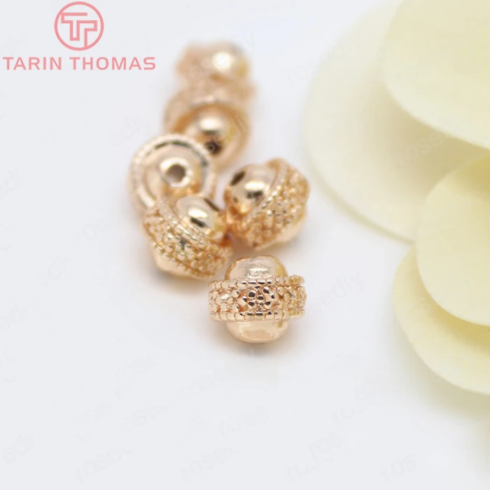 (2806)6PCS 7x8MM 24K Champagne Gold Color Plated Brass Spacer Beads Bracelet Beads High Quality Diy Jewelry Accessories