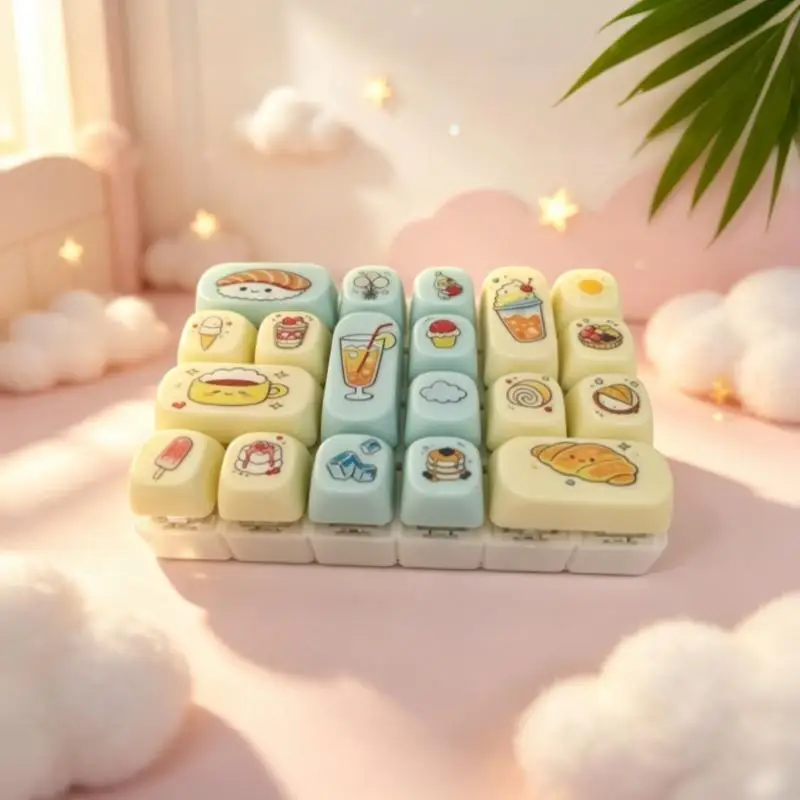 24 Grid Keyboard Anti-Anxiety Fidget Toy Cute Gourmet Pattern Soft Squeeze Toy Bag Charm for All Age Group Gifts