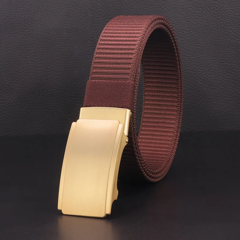 New toothless sliding buckle belt men\'s nylon coffee leather fashion automatic buckle belt youth no card slot personalized belt