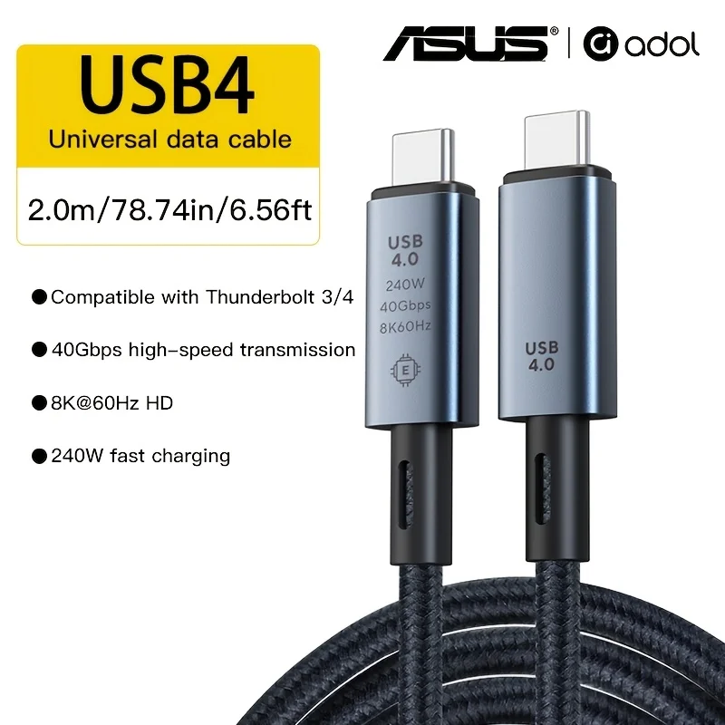 Cable USB4 ASUS de 40 Gbps y 240 W 8K para Thunderbolt 4 Tipo C, Carga Rápida Thunderbolt 3, USB 4.0, Cable de Transferencia de Datos USB C a C