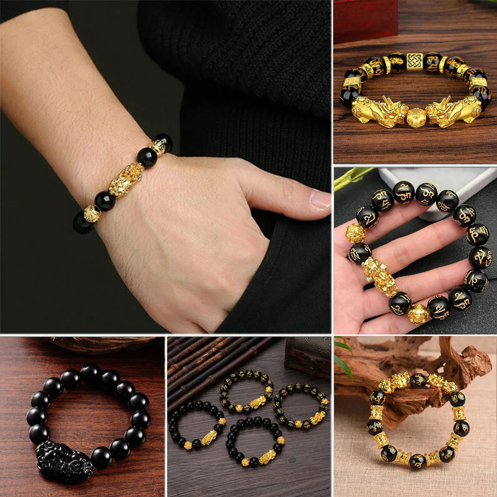 Fashion Fashion Jewelry Pixiu Feng Shui Attract Wealth Men Wristband Bracelets Good Luck Bangle Obsidian Stone Beads