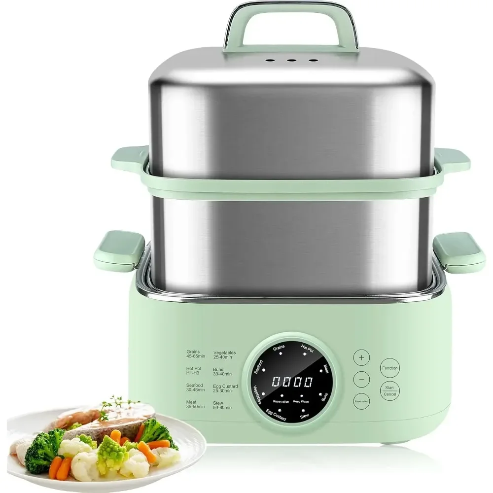 Electric Food Steamer, 9.3L 2-Tier Digital Steamers for Cooking with 24H Booking & 6H Auto Warming, 8 Modes Heating Vegetable