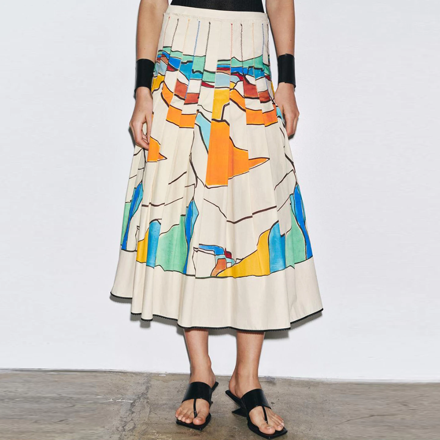 تنورة نسائية صيفية جديدة لعام 2025 ذات ثنيات واسعة ومطبوعة بحامل مناسب من ألياف البوليستر ملابس يومية ماركة Z #2