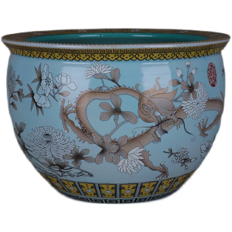 Cixi Yongqing Of The Late Qing Dynasty (Changchun Version) Light Blue Pastel Dragon Pattern Jar Antique Porcelain Ornaments