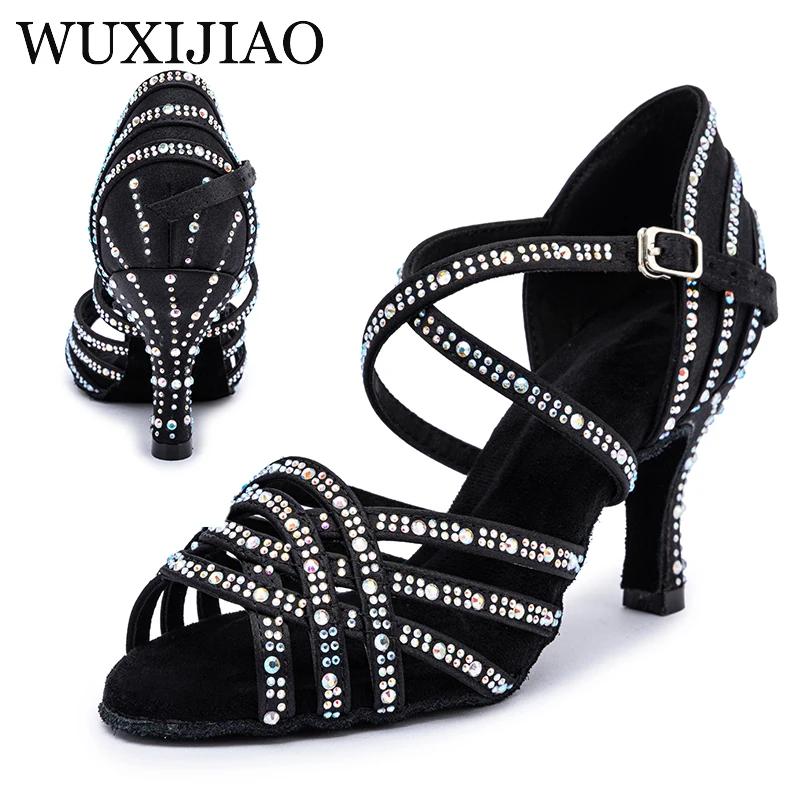 

Women's satin and sparkling diamond dance shoes Tango Sasha Latin dance shoes Indoor party sandals Heels can be customized