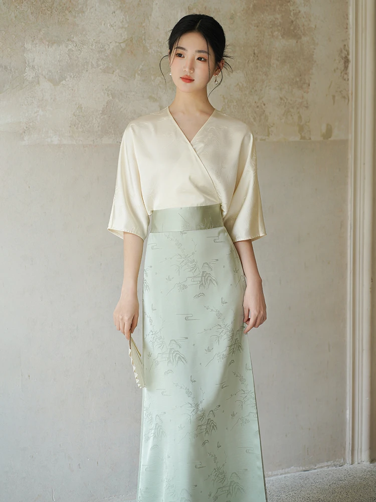 

Ele Chinese Sle Long Dr Women's Commute k Pattern Embroidery Hanfu Collar Dr Summer New Arrival Polyester Fiber