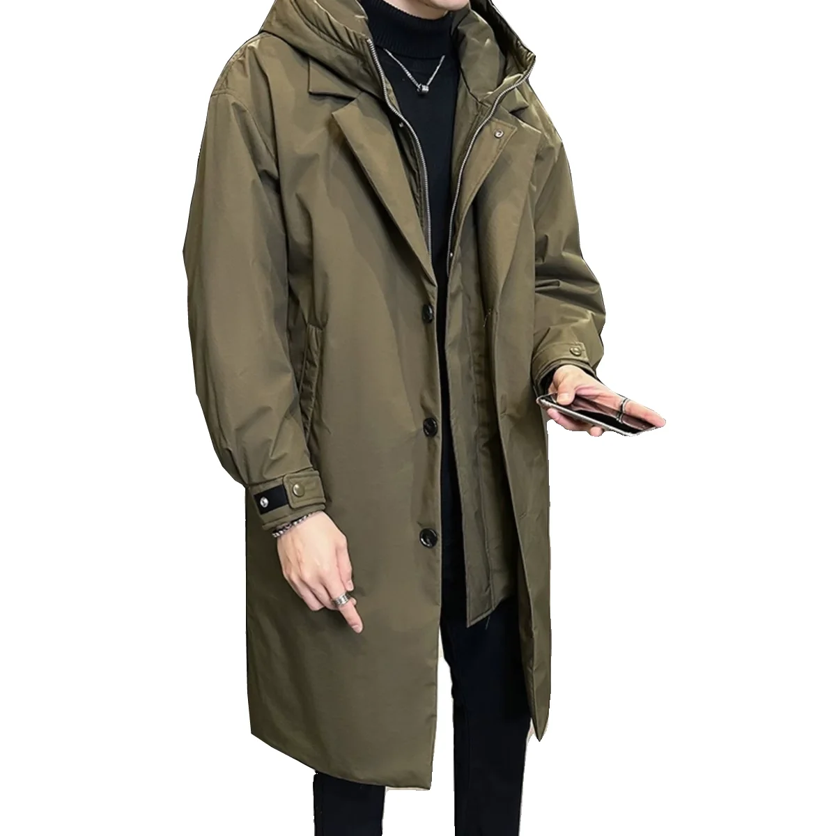 Jaqueta masculina de comprimento médio, parka bonito, trench coat da moda, casaco espessante, manga longa quente, moda, inverno, novo