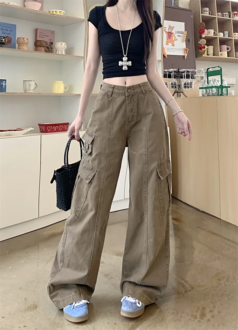 

Women's Melad Khaki Cargo Baggy Jeans Y2K Japanese Harajuku 2000S Oversize Streetwear 90S Aesthetic Retro Cowboy Pants Clothing