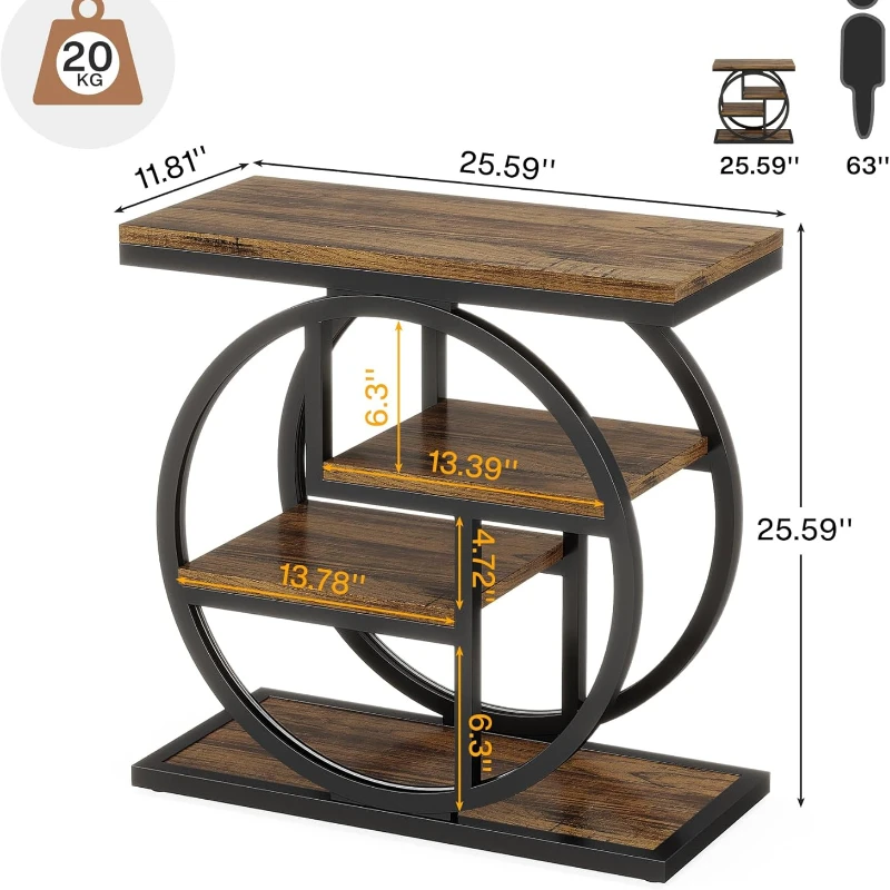 

End Table Set of 2, 4-Tier Narrow Side Table with Storage Shelves, Wood Small Sofa Side Table with Geometric Metal Frame