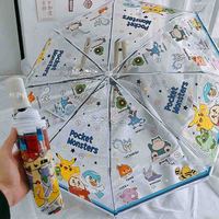 Pokemon Pikachu Umbrella Cute Three-Fold Transparent Umbrellas Rainproof and Windproof Automatic Large Lightweight Umbrella New