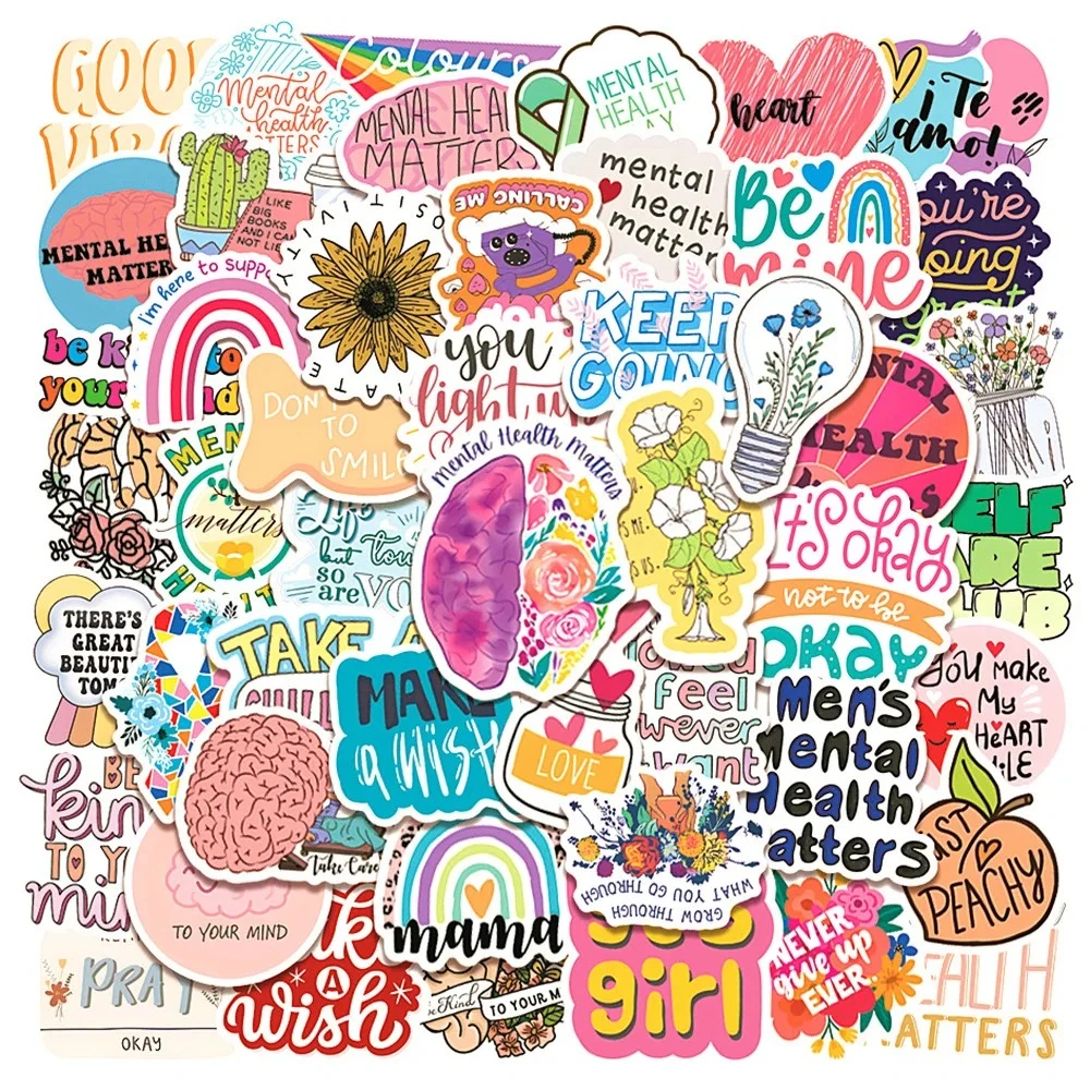 50 Stück/Packung Inspirierende Psychische Gesundheit Graffiti-Aufkleber DIY Handy Laptop Gepäck Wasserflasche Gitarre Auto Aufkleber Kinderspielzeug