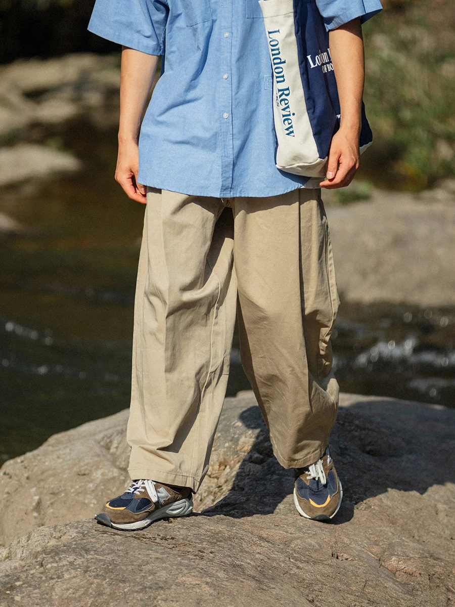 

Loose Straight Leg Casual Trousers Men's Spring Summer Japanese Style Workwear Khaki Loose Fit Cityboy Cotton High Waist