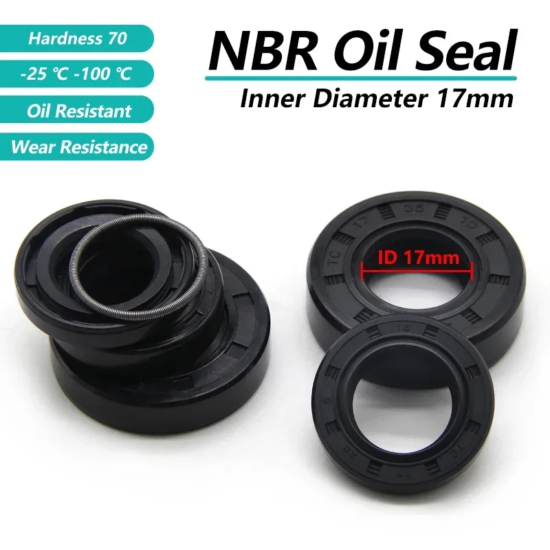 2/5pcs ID17mm NBR Framework Oil Seals TC-17*24/26/27/28/30/32/35/40/45/47*4/5/6/7/8/10mm Black Nitrile Rubber Sealing Gaskets