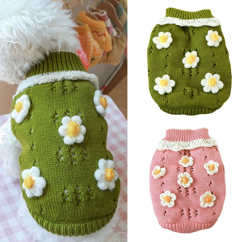 

Pet Sweater For Small Medium Large Dog Cat Warm Soft Coat Winter Flowers Blossoming