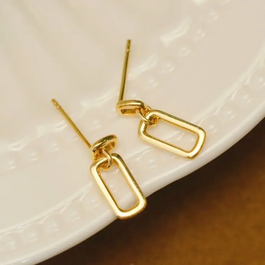 DSHIJOJ Au750 Gold Women Earrings Simple Element Design Circle Dangle Retangular