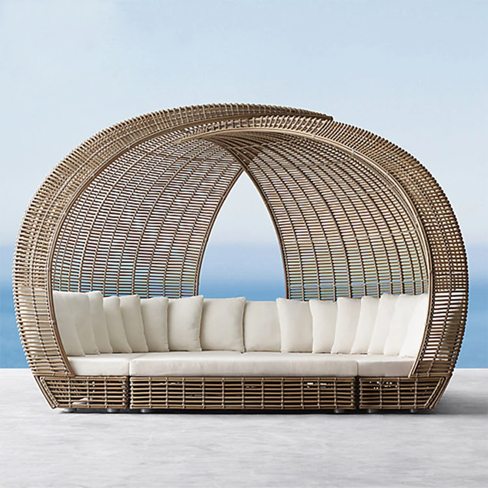 Modern Outdoor Daybed with Aluminum Frame Rattan Wicker Garden Sunbed for Patio Comfortable Seating Area