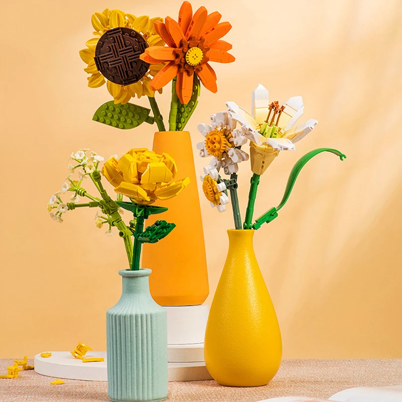 

Креативные цветочные строительные блоки, вечный подарок для девочек-цветочниц, головоломка для взрослых и детей, украшение для рабочего стола, строительные блоки