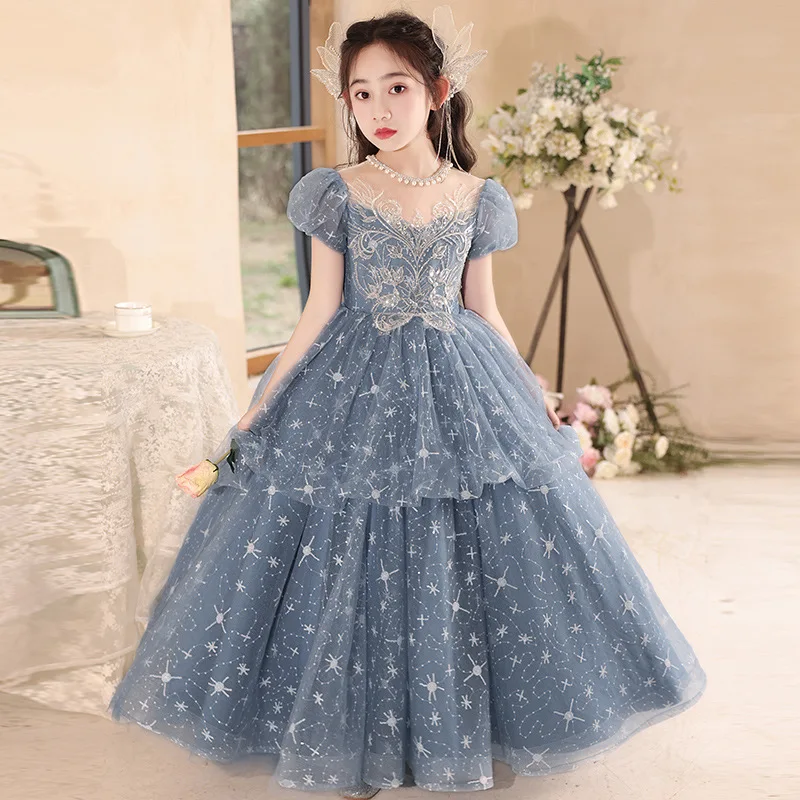 

Children's Evening Little Girl Big Kids Birthday Party Princess Girls Host Piano Competition Puffy Dress