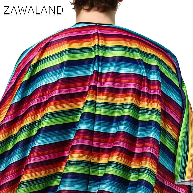 Zawaland Mexican Cape Carnival Dance Party Cosplay Costume Colorful Striped Cloak Men Holiday Outfit Wear Adult Funny Clothes