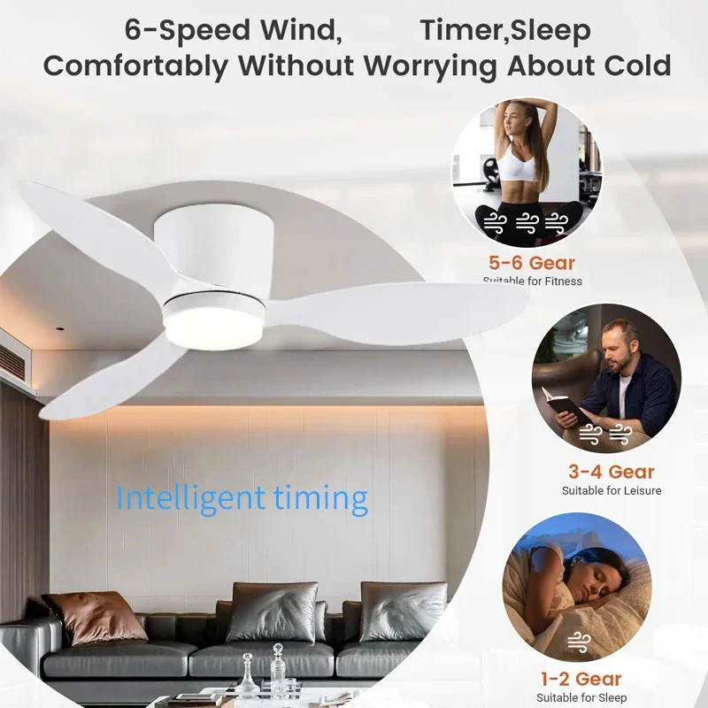 LED Pendant Light, Low Floor DC Motor, Unlimited Dimming with Remote Control, Terrace High Air Volume, with Lights Household Fan