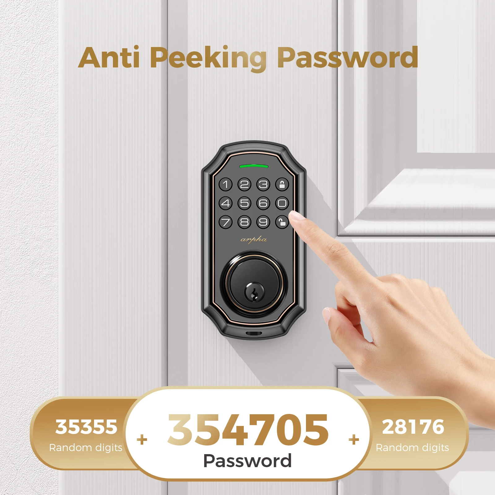 Arpha Smart Door Lock ‎Keyless Entry Lock w/ 100 Code 16-Digit Anti Peeping Password Electronic Deadbolt Easy to Install D180