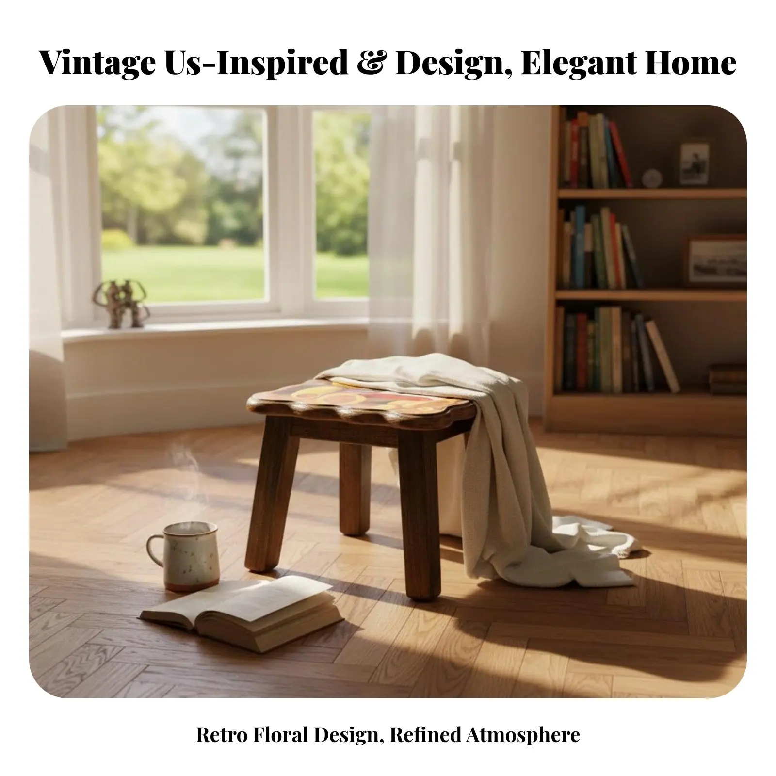 

Small Square Bench Vintage Design Low Stool adaptable space-saving for Children, Families, Entryway, Living Room, Bedroom