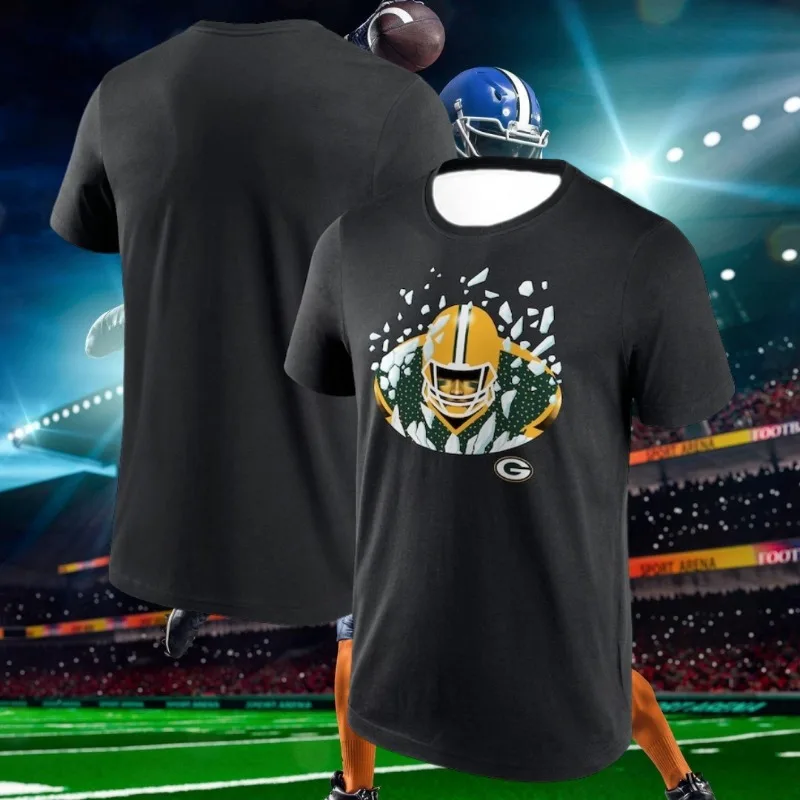 تي شيرت NFL Green Bay Packaging Team Jersey للرجال بأكمام قصيرة إصدار مروحة رياضية كاجوال مريحة ومسامية