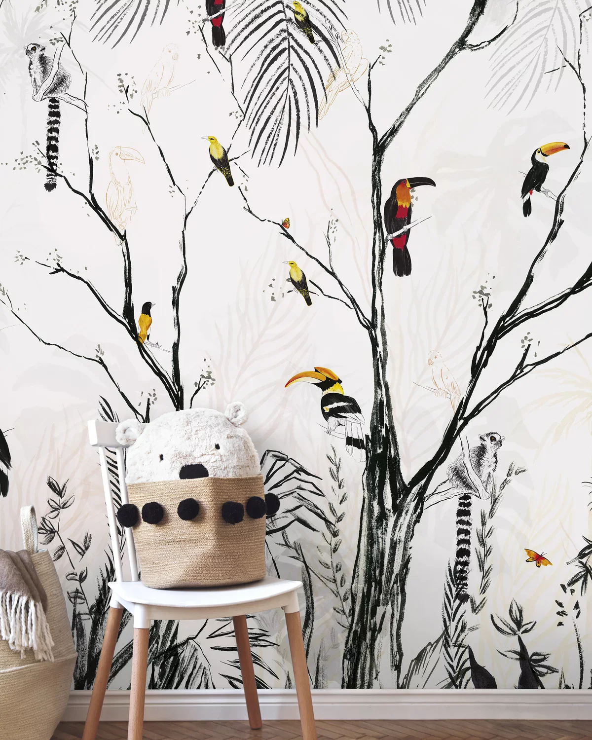 Customized mural hand-painted tropical plant bird wallpaper home decoration hotel room background decoration painting 3d murals