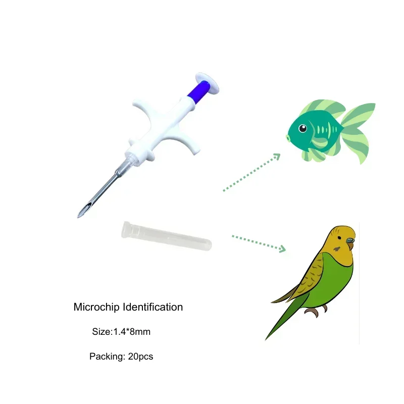 Set of 20 Animal Id Tag with Applicator Transponder Microchip 1.4*8mm for Pet Injection Farm Management