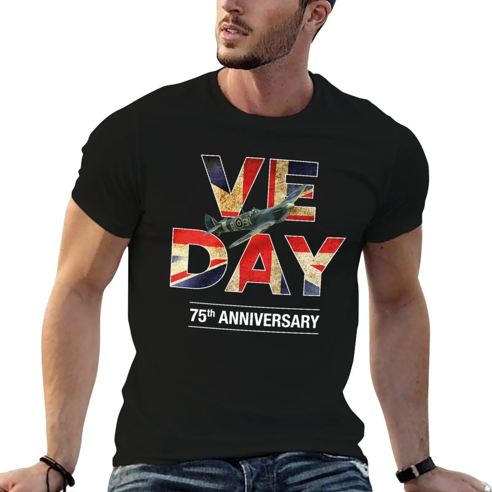 

VE Day WWII V-E Day Celebration Spitfire 75th Anniversary T-Shirt man t shirt heavy cotton t shirt man designer T-Shirt