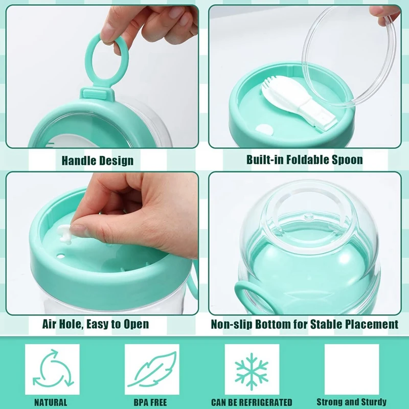 ภาชนะข้าวโอ๊ตค้างคืน 4 ชิ้นพร้อมฝาปิดและช้อนภาชนะข้าวโอ๊ตสําหรับนมผลไม้