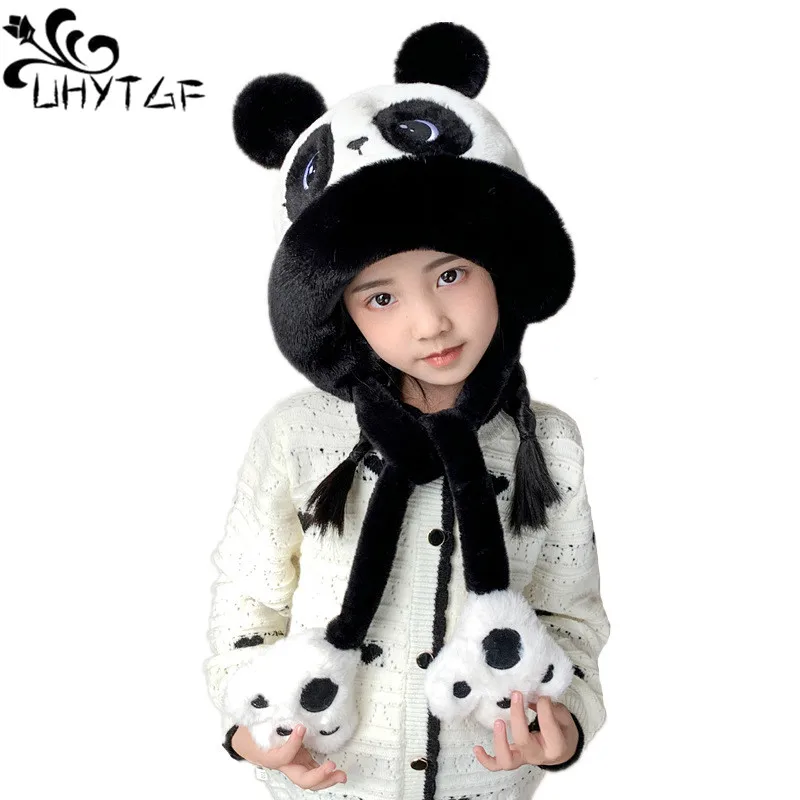 Panda Children\'s Hat Girls Windproof Cold Furry Hat Boy\'s Ear Protection Warm Hat Middle School Children Student Winter Hat 2851