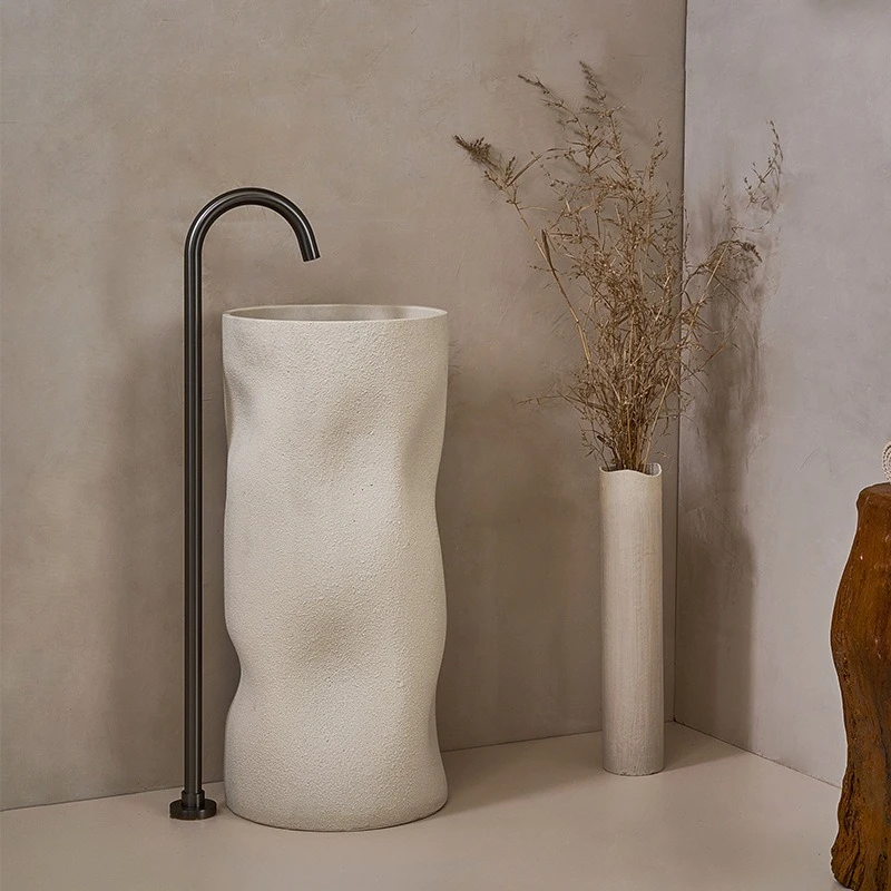 Wabi Sandy Wind Pillar Basin Floor-to-ceiling Integrated Art Wash Basin Artificial Stone Homestay Wash Table