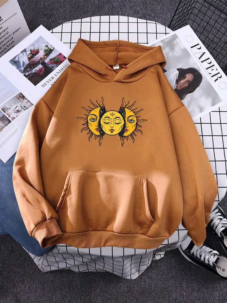 Passionate Sun Creativity Print Women Hoody Harajuku Hat Rope Pullover Aesthetic Hat Rope Tracksuit Sports Oversize Sweatshirts