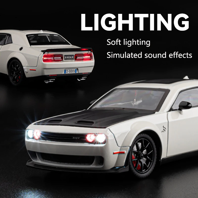 1:24 Simulated Srt Challenger Alloy Car Model Sound And Light Pull Back Toy Car Metal Sports Car Boys Collection Ornaments Gift