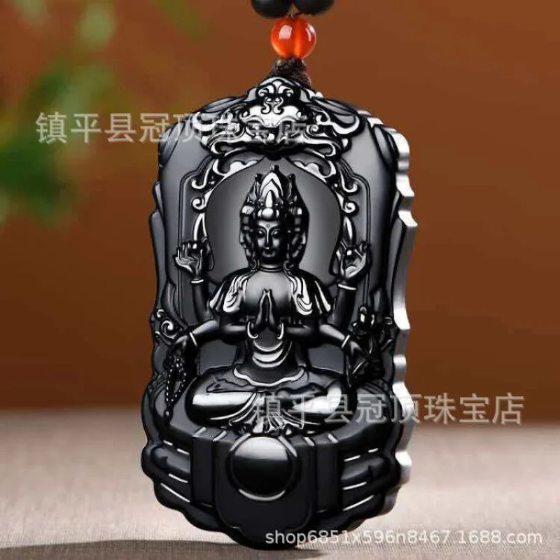 Hetian Ink Eight Guardian Deities Pendant Black Sheep Fat Jade Twelve Zodiac Birth Buddha Hanging Ornament