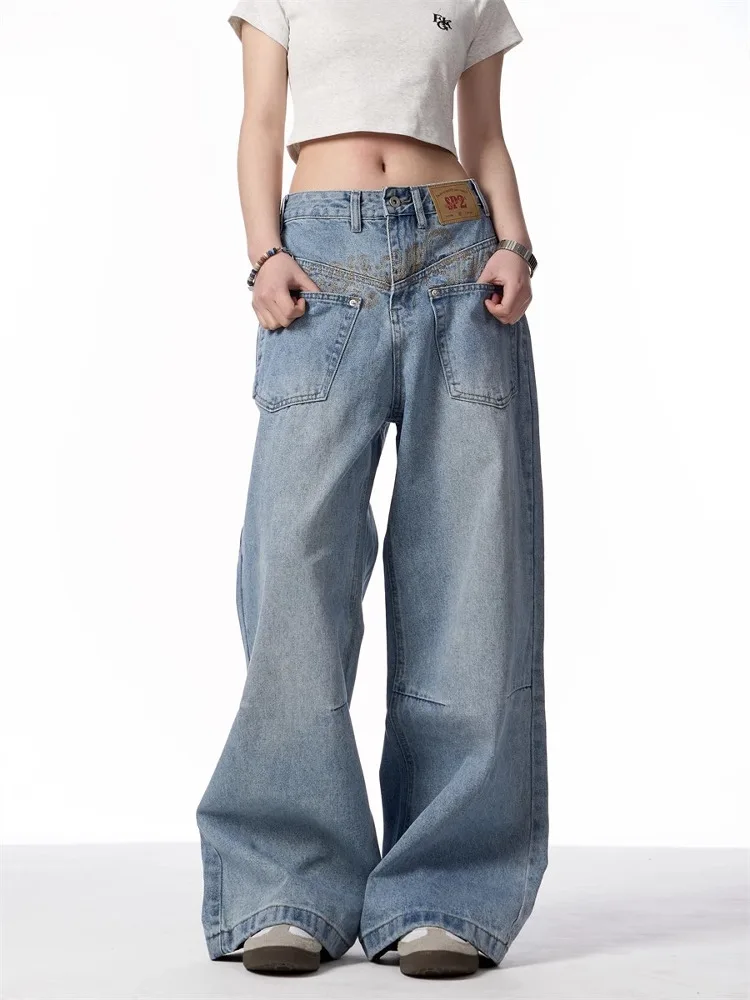 الرجعية الأمريكية Waed الدينيم الجينز الرجال النساء Cleanfit عادية فضفاض مستقيم سكين السراويل منتصف الخصر سستة يطير الصيف الجينز