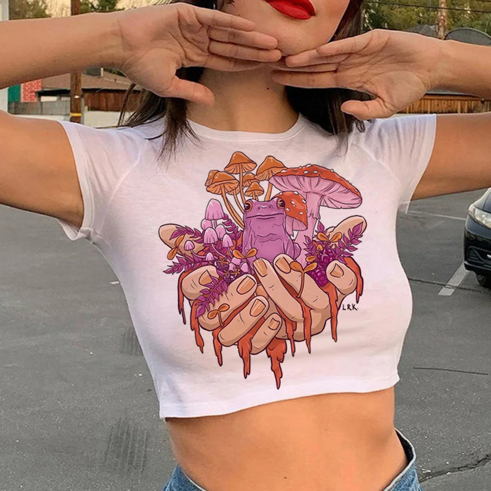 Mushroom hippie 2000s crop top Mujer gráfico hada grunge lindo Harajuku ropa camisetas