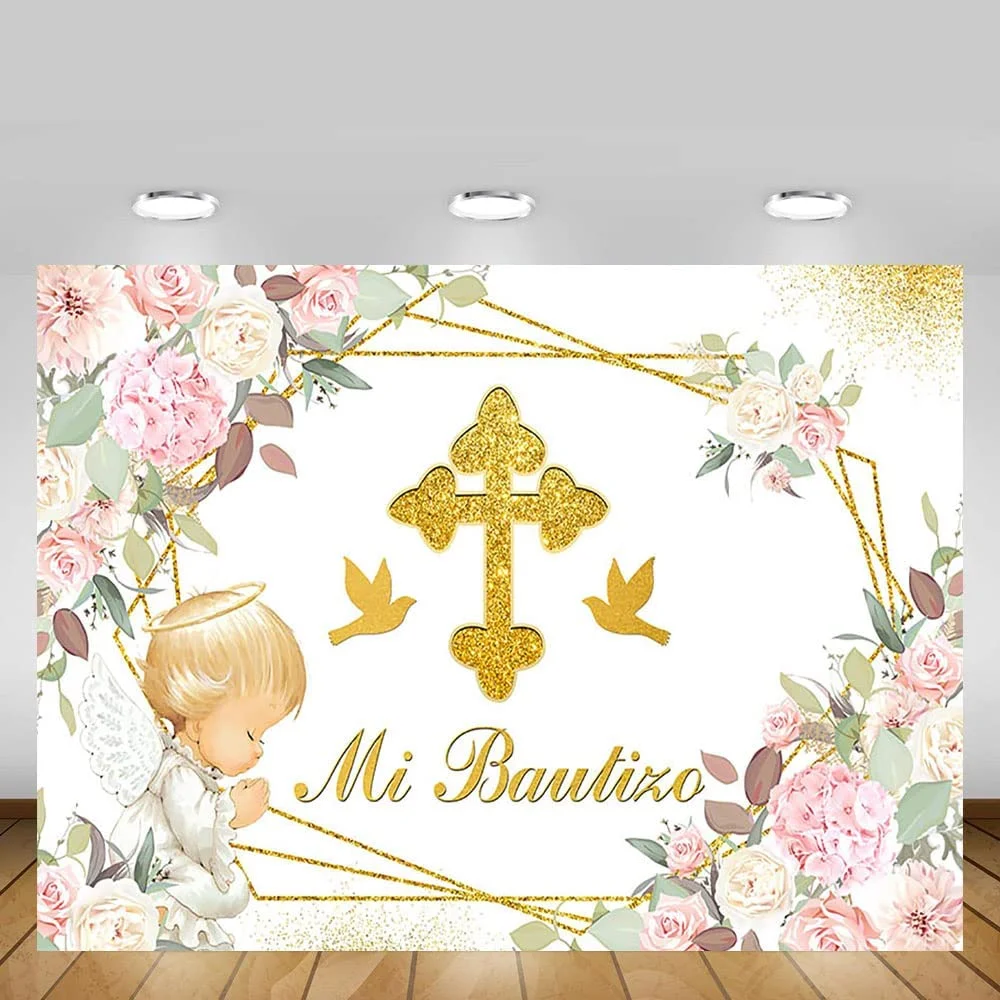 

Mi Bautizo Backdrop Mexican Mi Baptism Boho Floral Decor Baptism for Girls Gold Bless Background First Holy Communion Banner