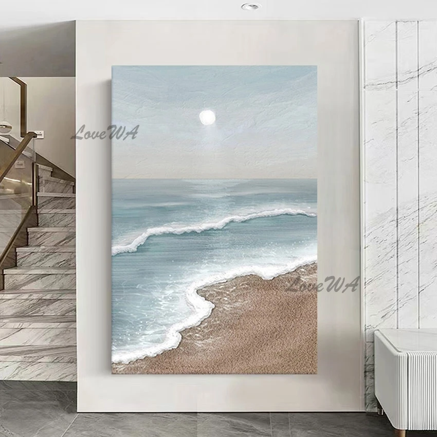 3d Beautiful Picture Scenery, Abstract Canvas Art Beach Wall, Modern Sea Wave Oil Painting, Frameless, High Quality Artwork