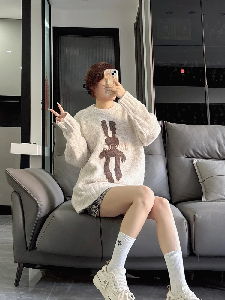 Winter Thickened Coarse Wool Sweater Korean Style Warm Elastic Knitted Outer Inner Wear Shirt