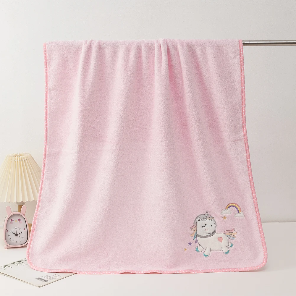 100cm*80cm Autumn Winter Baby Boys Girls Plush Blanket Elephant Unicorn Rainbow Embroidery Bath Towel 100% Cotton Air Condition