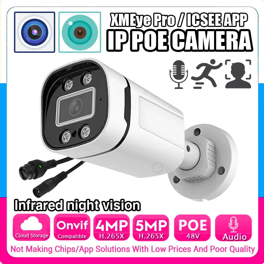 

Infrared Night Vision Audio IP POE Camera 5MP 4MP H.265 HD Digital Mic Outdoor Waterproof Onvif Ai Face/Motion Detection Xmeye