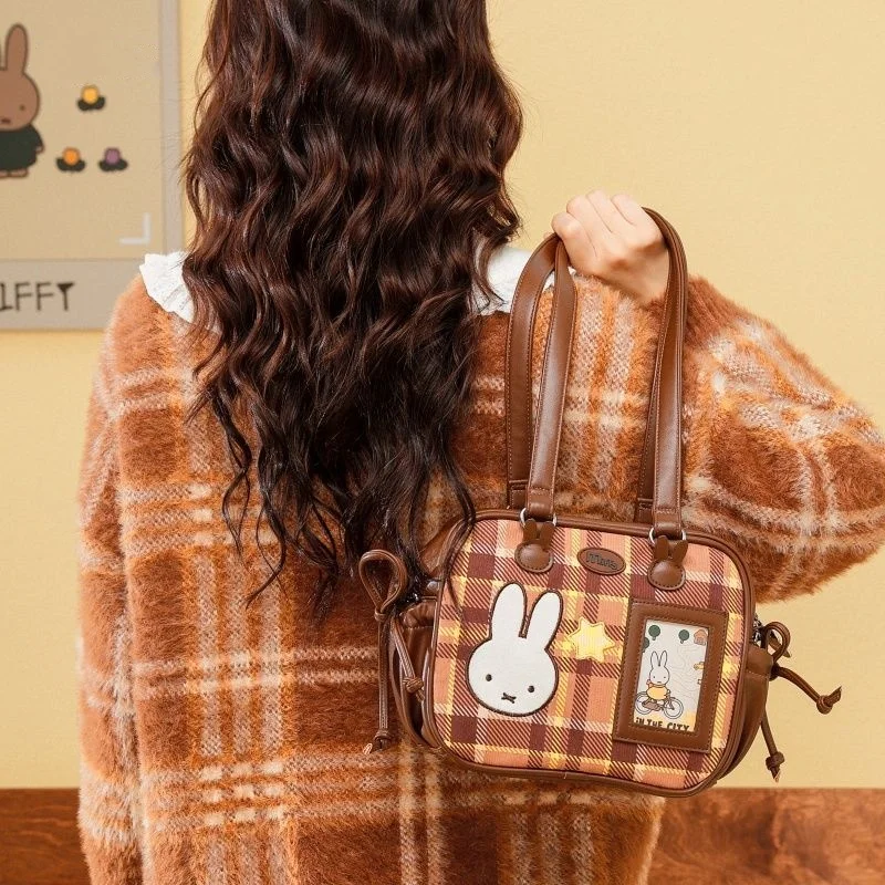 

New Miffy backpack for girls stylish retro plaid large capacity handbag crossbody bag student cartoon backpack birthday gift
