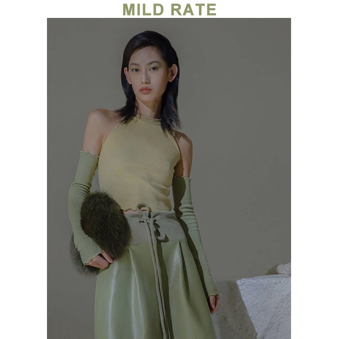 

MildRate Original Color Blo oulder Sve Vest Slim Fit Crew Ne Base irt New Sle Cotton Knitted Women's Faion