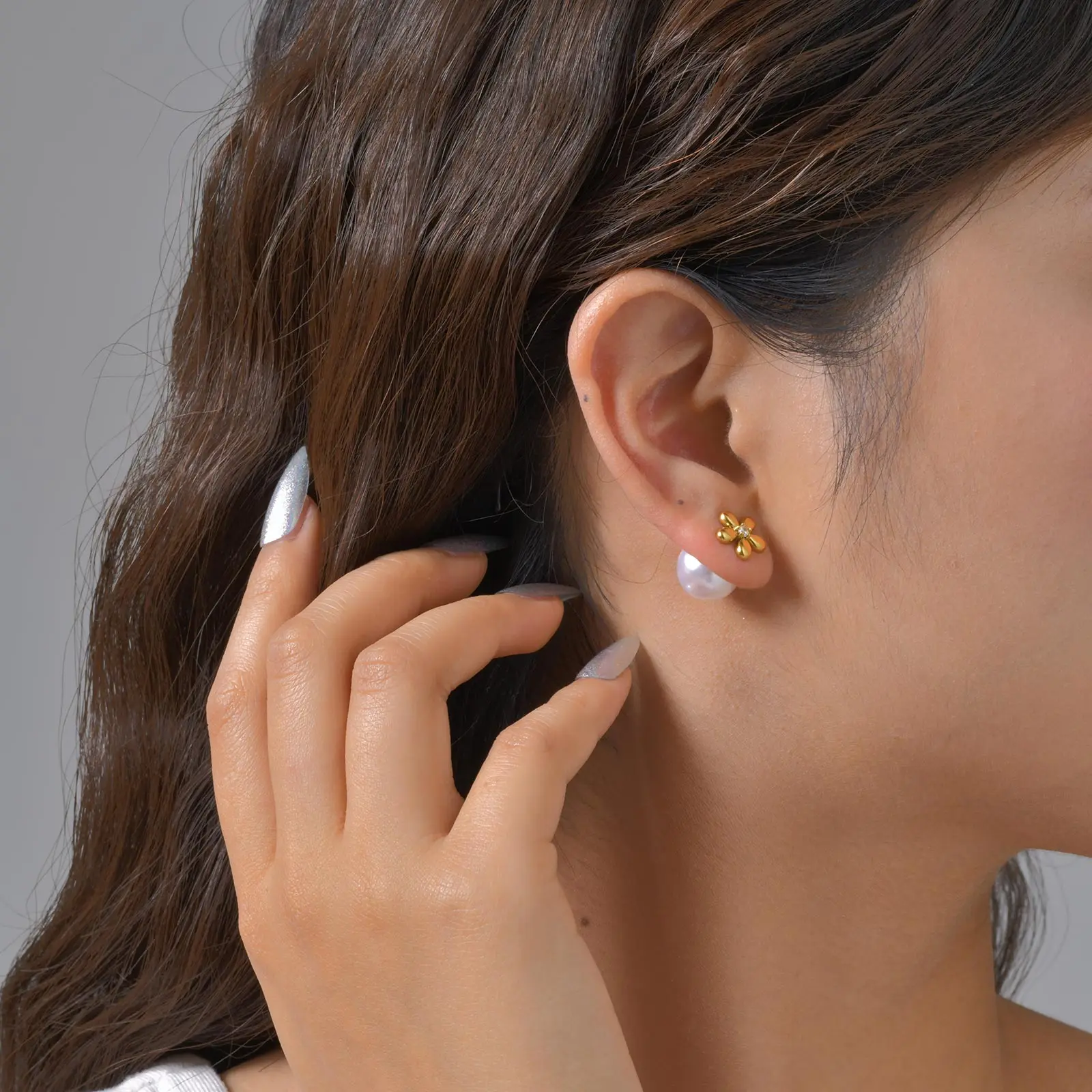 Elegant Zircon Flowers Imitation Pearl Stud Earrings for Women,Gold Color Stainless Steel Earrings,Fashion Jewelry Gifts