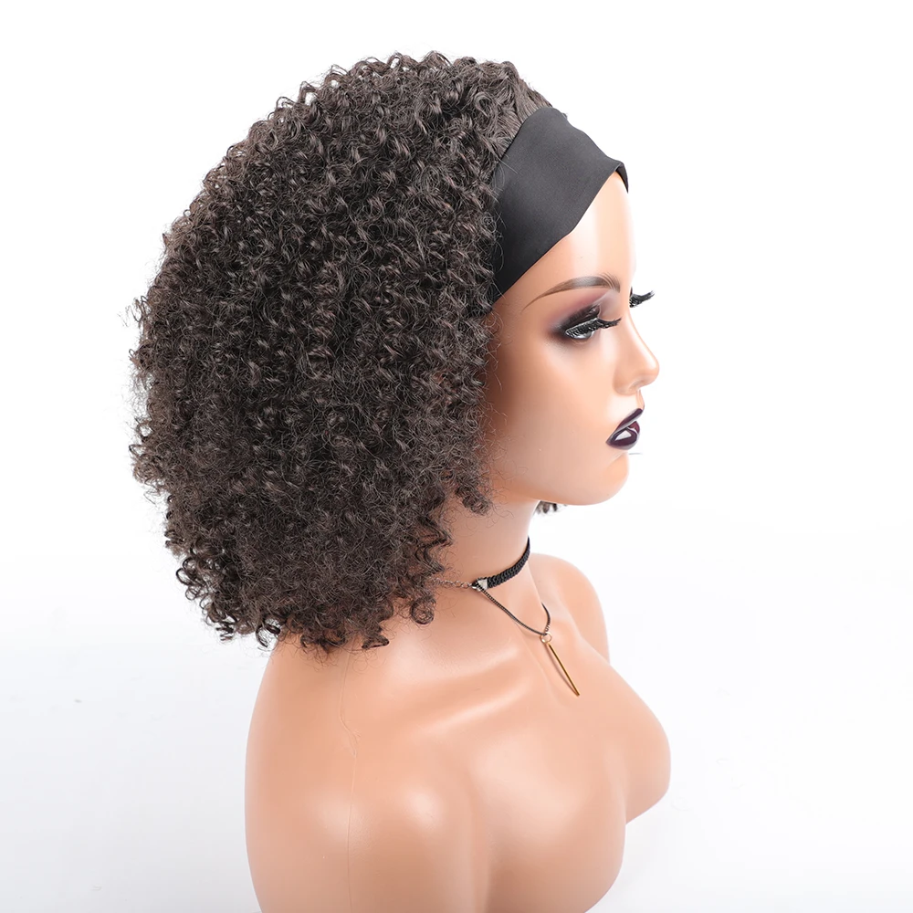 عقال شعر مستعار الاصطناعية مجعد قصير شعر مستعار بتصميم مُجعد مع ضمادة شعر مستعار أمريكي أفريقي أسود أنثى عقال شعر مستعار المرأة الشعر الاصطناعية